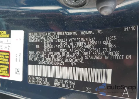 2011 Toyota Sienna Le V6 from USA, damaged, VIN 5TDKK3DC0BS004624